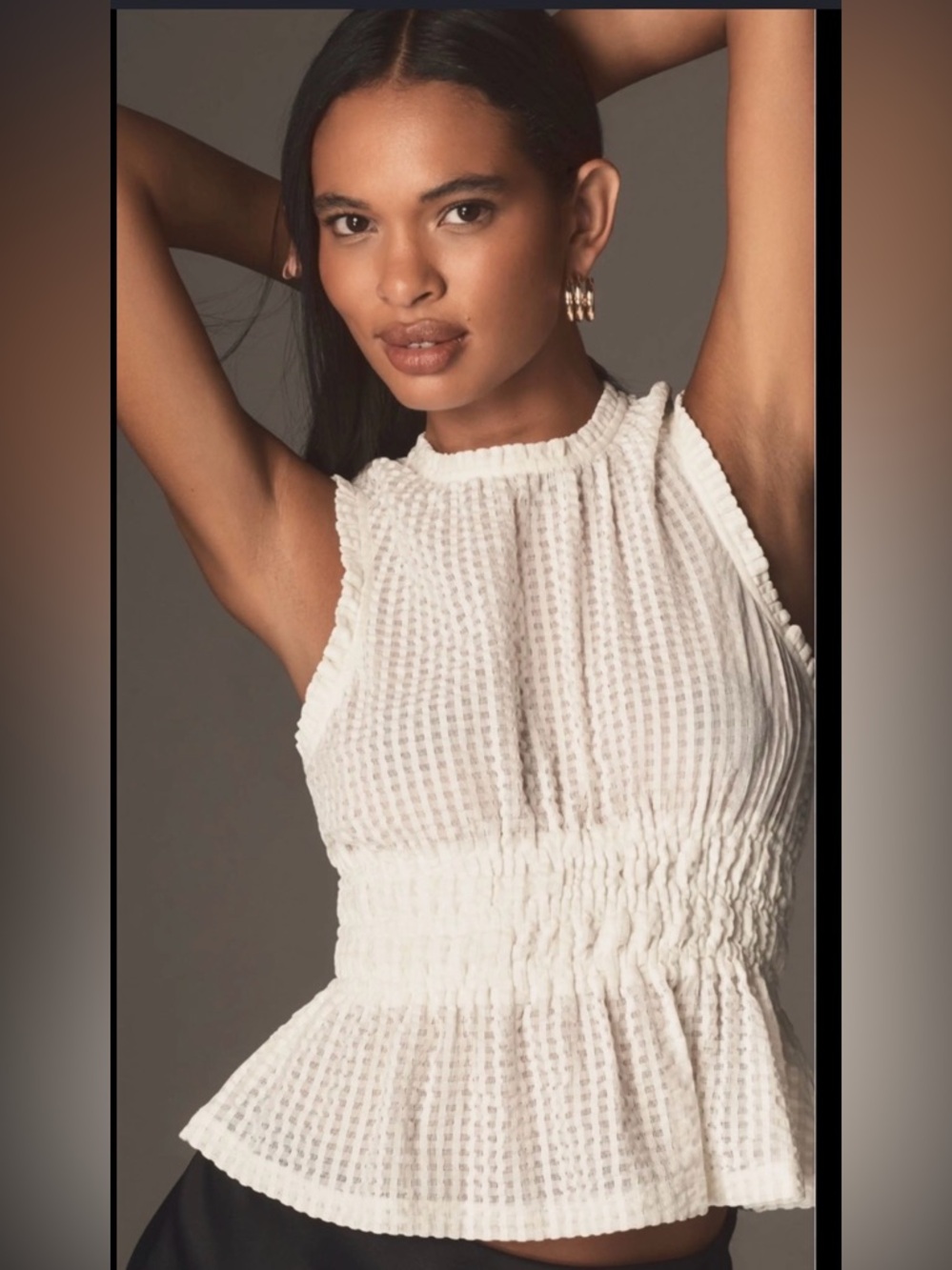 Anthropologie Maeve Smocked Halter Top Ivory Size Large NEW Peplum